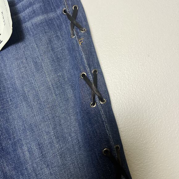 NWT FRAME Women’s Jeans Sz 27 Le Skinny De Lace-Up Raw Ankle Hem Dark Wash - Picture 6 of 15